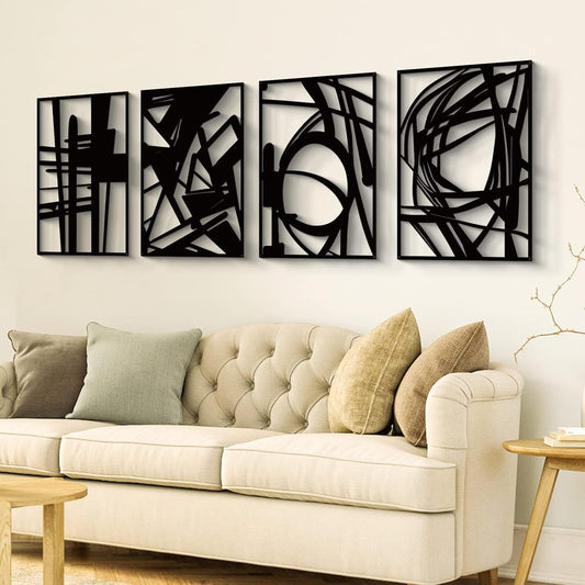 Noir Abstract Wall Art – 4-Piece Modern Metal Set