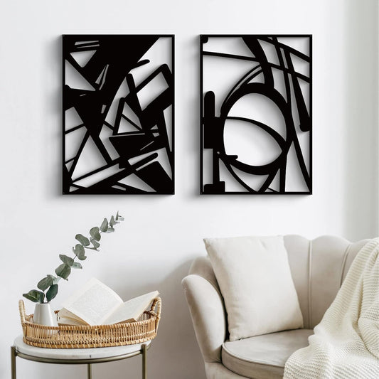 Noir Abstract Wall Art – 4-Piece Modern Metal Set